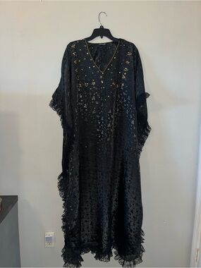 Embellished Black V-Neck Women's Dress